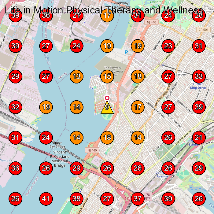 Life in Motion Physical Therapy and Wellness GeoGrid visibility map for Physical Therapy Clinic in Newark